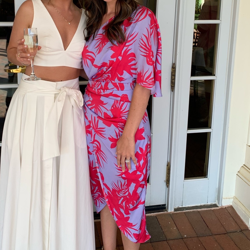 One-shoulder Draped Pink/Purple Midi Length Dress